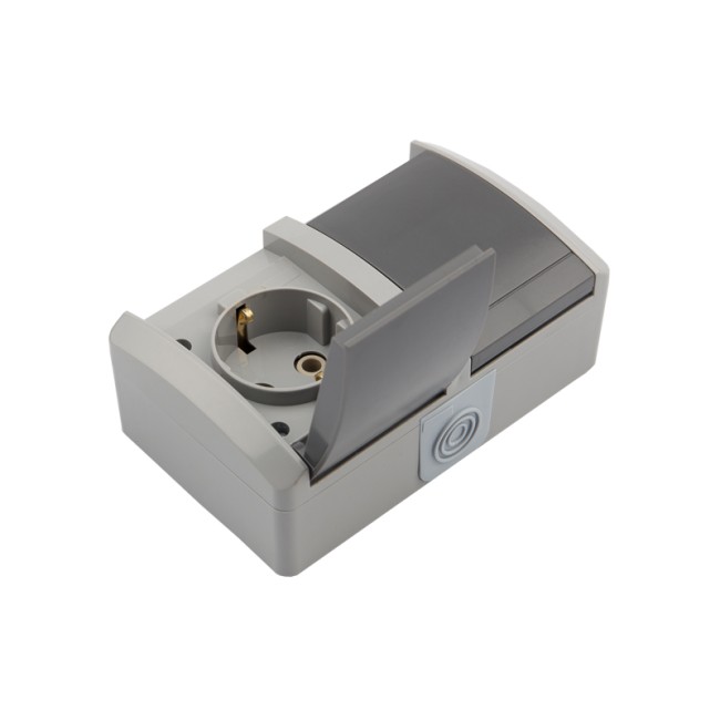 Блок горизонтальный 2 розетки (керамика) INDUSTRIAL IP54 с заземлением, о/у, серый KRANZ Блок горизонтальный 2 розетки (керамика) INDUSTRIAL IP54 с заземлением, о/у, серый KRANZ