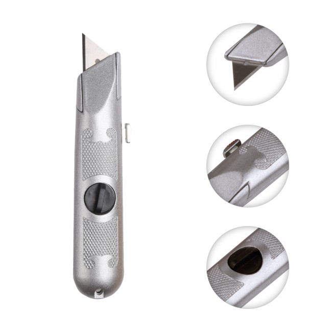 Нож с трапециевидным выдвижным лезвием, винтовой фиксатор лезвия REXANT Нож с трапециевидным выдвижным лезвием, винтовой фиксатор лезвия REXANT