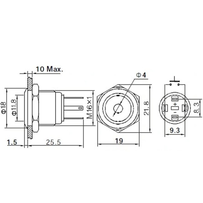 Индикатор металл Ø16 12В подсв/синяя LED (GQ16F-D) REXANT Индикатор металл Ø16 12В подсв/синяя LED (GQ16F-D) REXANT