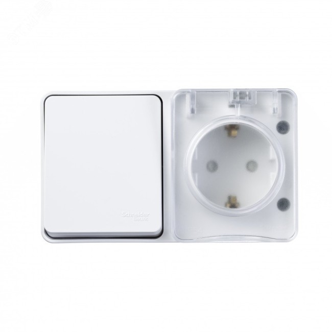 AtlasDesign Profi54 БЛОК: розетка с заземлением со шторками 16А 250B, выключатель одноклавишный IP54 10А, БЕЛЫЙ, Россия AtlasDesign Profi54 БЛОК: розетка с заземлением со шторками 16А 250B, выключатель одноклавишный IP54 10А, БЕЛЫЙ, Россия