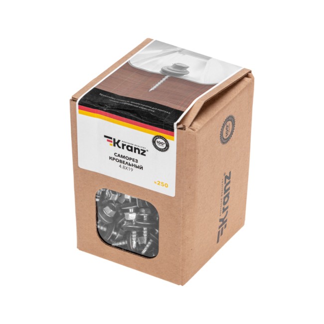 Саморез кровельный 4,8х19, цинк, короб (250 шт/уп) KRANZ Саморез кровельный 4,8х19, цинк, короб (250 шт/уп) KRANZ