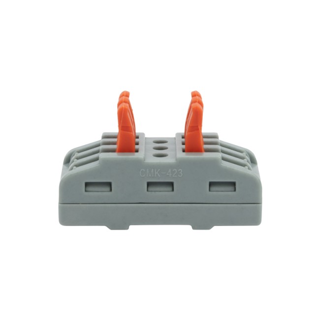 Клемма СМК 222-423 проходная 3 полюса (0,08-4 мм²), серая (25 шт./уп.) REXANT Клемма СМК 222-423 проходная 3 полюса (0,08-4 мм²), серая (25 шт./уп.) REXANT