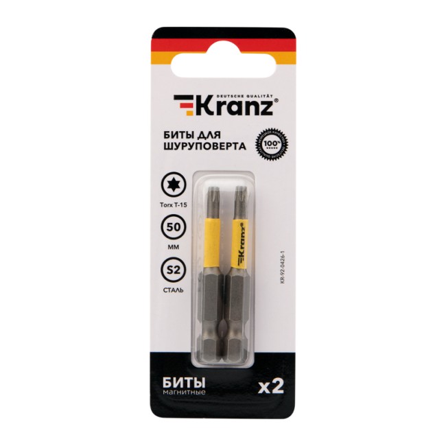 Бита для шуруповерта Torx T15х50 мм (2 шт./уп.) Kranz