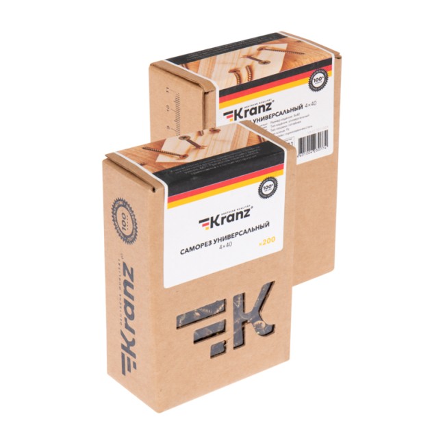 Саморез универсальный 4х40, желтый цинк, короб (200 шт/уп) KRANZ 