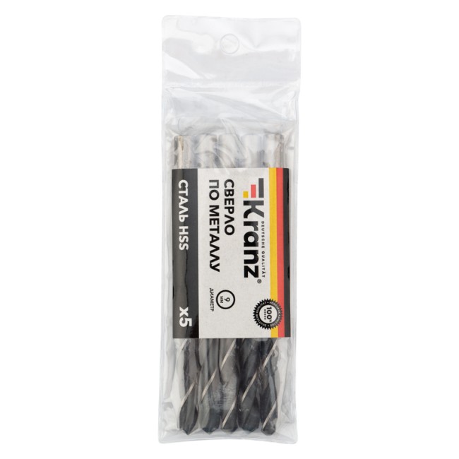 Сверло по металлу 9,0х125х81 мм HSS (5 шт. в упаковке) DIN 338 Kranz