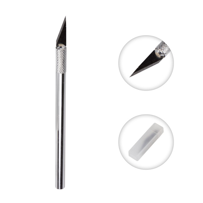 Нож с перовым лезвием 5 запасных лезвий (скальпель) REXANT