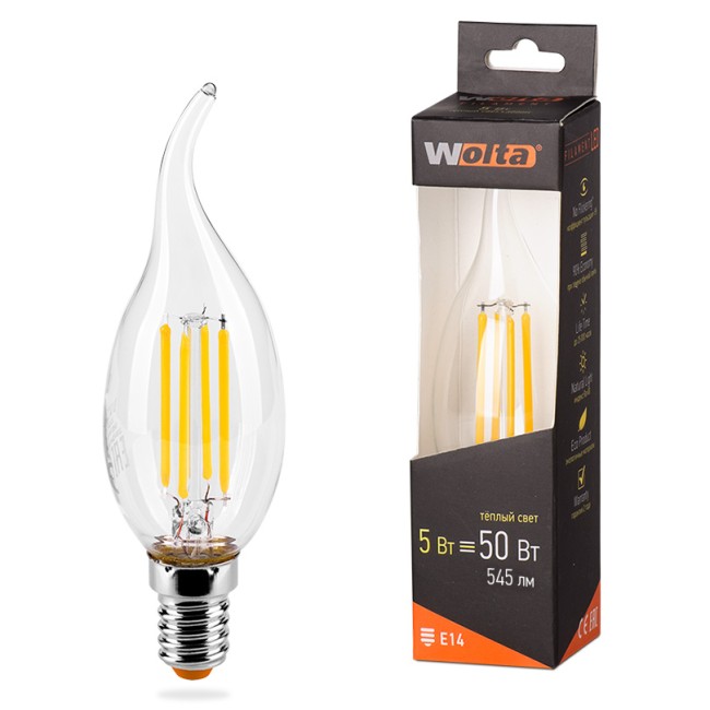 Светодиодная лампа WOLTA FILAMENT 25YCDFT5E14 5Вт 3000K Е14