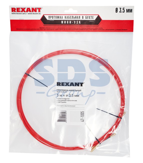 Протяжка кабельная (мини УЗК в бухте), стеклопруток, d=3,5мм, 5м, красная REXANT