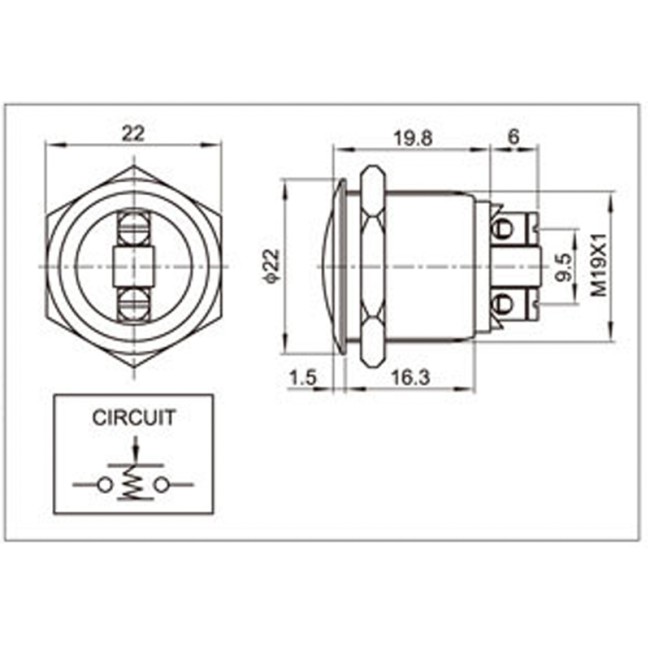 Кнопка антивандальная Ø19 Б/Фикс (2с винт) OFF-(ON) сфера (PBS-28В, A19-A2) REXANT Кнопка антивандальная Ø19 Б/Фикс (2с винт) OFF-(ON) сфера (PBS-28В, A19-A2) REXANT