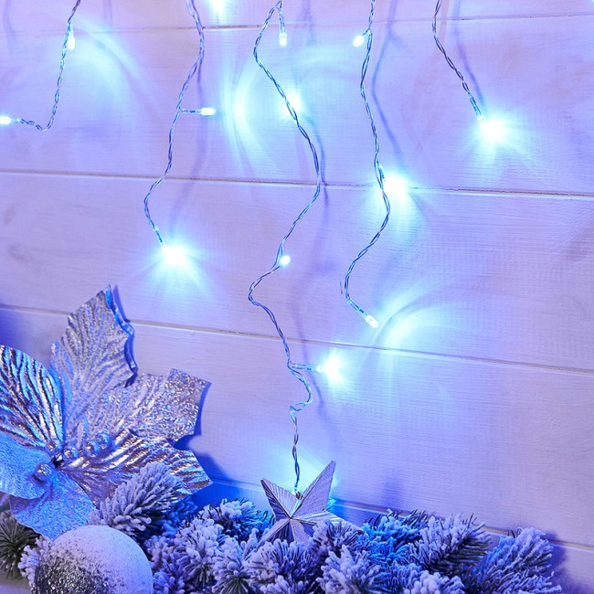 Гирлянда Айсикл (бахрома) светодиодный, 1,8 х 0,5 м, прозрачный провод, 230 В, диоды синие Гирлянда Айсикл (бахрома) светодиодный, 1,8 х 0,5 м, прозрачный провод, 230 В, диоды синие