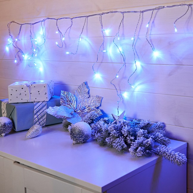 Гирлянда Айсикл (бахрома) светодиодный, 1,8 х 0,5 м, прозрачный провод, 230 В, диоды синие Гирлянда Айсикл (бахрома) светодиодный, 1,8 х 0,5 м, прозрачный провод, 230 В, диоды синие