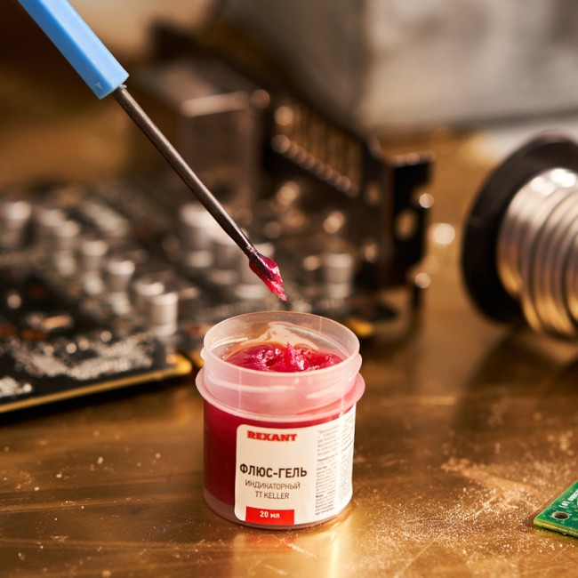 Флюс-гель для пайки, TT KELLER индикаторный, 20мл, банка, блистер REXANT Флюс-гель для пайки, TT KELLER индикаторный, 20мл, банка, блистер REXANT