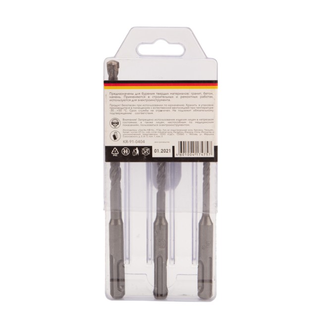 Набор буров по бетону 5х110х50, 6х110х50, 8х160х100 мм, 3 шт., в пластиковой коробке SDS PLUS Kranz