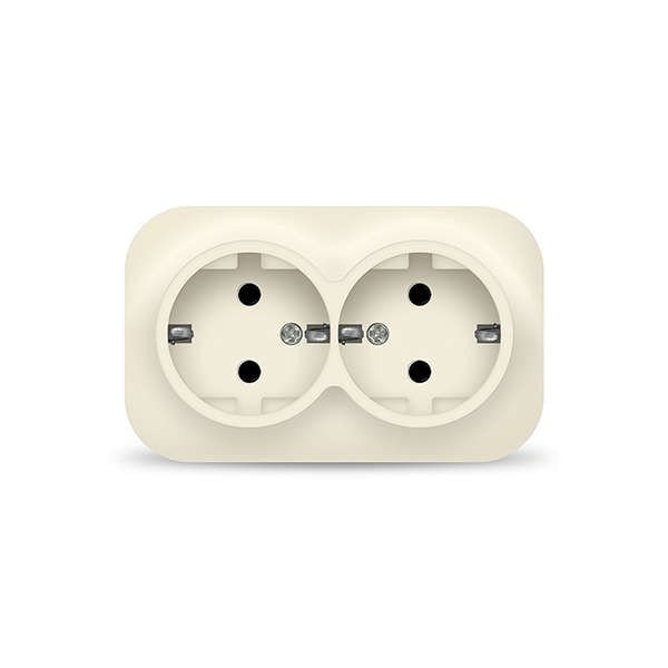 Розетка 2-м ОП 16А IP20 с заземл. сл. кость IONICH 1428 Розетка 2-м ОП 16А IP20 с заземл. сл. кость IONICH 1428