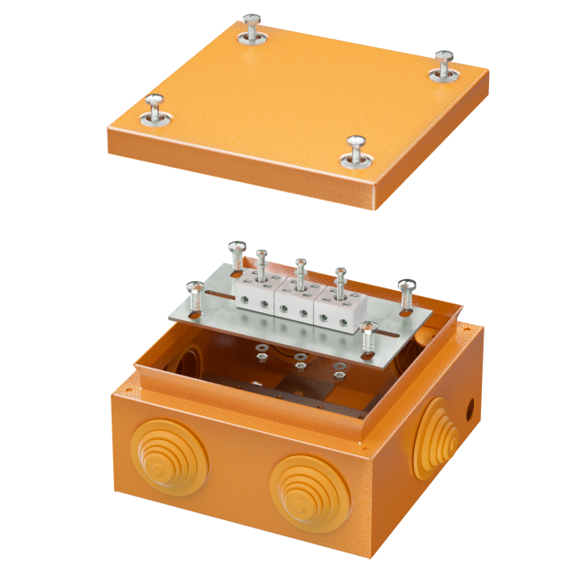 Коробка стальная FS с кабельными вводами и клеммниками IP55 150х150х80мм 6р  450V 6A  4мм.кв.