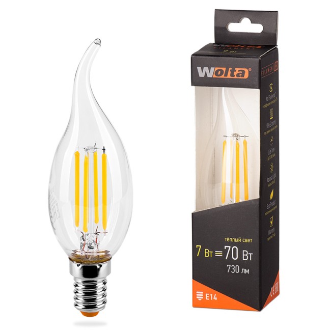 Светодиодная лампа WOLTA FILAMENT 25YCDFT7E14 7Вт 3000K Е14