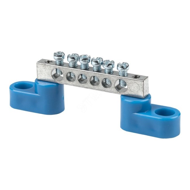 Шина 0 N (6x9мм) 6 отв. цинк 2 синих угловых      изолятора EKF