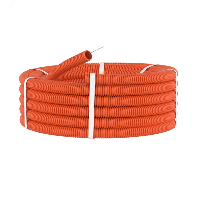 Труба гофрированная ПНД 32 мм с протяжкой легкая оранжевая (25м)
