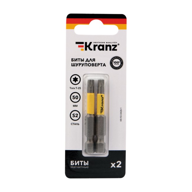 Бита для шуруповерта Torx T25х50 мм (2 шт./уп.) Kranz Бита для шуруповерта Torx T25х50 мм (2 шт./уп.) Kranz