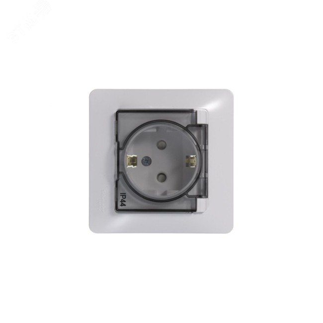 GLOSSA Розетка с заземлением со шторками с крышкой белая в сборе IP44 GLOSSA Розетка с заземлением со шторками с крышкой белая в сборе IP44