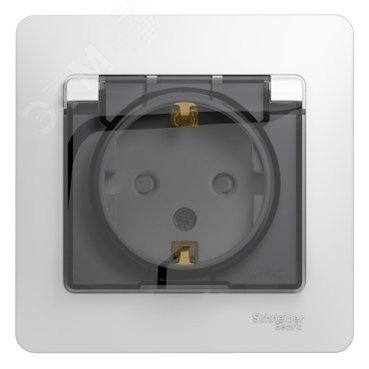 GLOSSA Розетка с заземлением со шторками с крышкой белая в сборе IP44 GLOSSA Розетка с заземлением со шторками с крышкой белая в сборе IP44