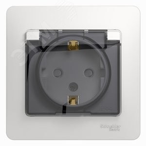 GLOSSA Розетка с заземлением со шторками с крышкой белая в сборе IP44 GLOSSA Розетка с заземлением со шторками с крышкой белая в сборе IP44