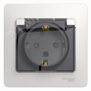 GLOSSA Розетка с заземлением со шторками с крышкой белая в сборе IP44 GLOSSA Розетка с заземлением со шторками с крышкой белая в сборе IP44