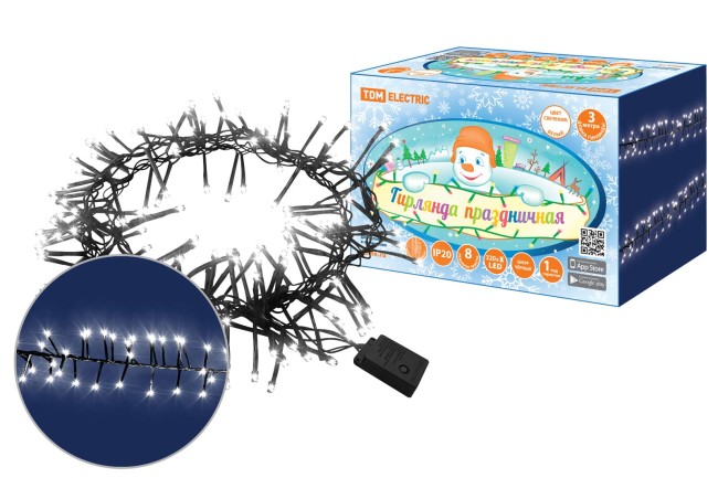 Гирлянда светодиодная "Мишура" 3 м, 320LED, белый, 8 режимов, 250 В, IP20, TDM Гирлянда светодиодная "Мишура" 3 м, 320LED, белый, 8 режимов, 250 В, IP20, TDM