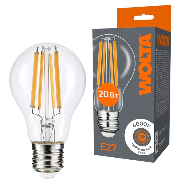 Светодиодная лампа WOLTA FILAMENT WF-A60-20W4KE27 20Вт 4000K Е27