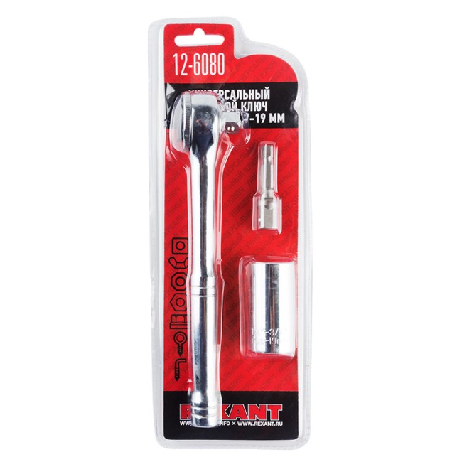 Ключ торцевой с трещоткой универсальный 7-19мм REXANT Ключ торцевой с трещоткой универсальный 7-19мм REXANT