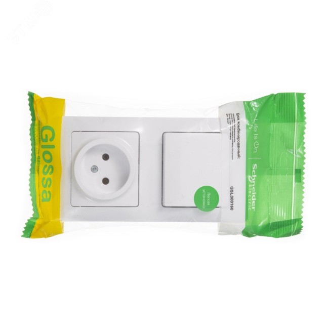 Блок: розетка + выключатель одноклавишный белый Блок: розетка + выключатель одноклавишный белый