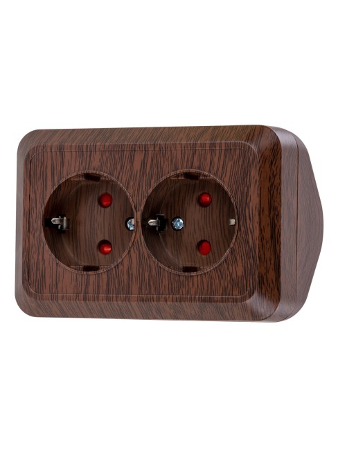 Розетка угловая двойная 2П+3 открытой установки с з/ш IP20 250В 16А бук "Ладога" TDM Розетка угловая двойная 2П+3 открытой установки с з/ш IP20 250В 16А бук "Ладога" TDM