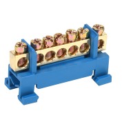 Шина «N» нулевая с синим изолятором тип «Стойка» на DIN-рейку 6x9 мм 7 групп REXANT Шина «N» нулевая с синим изолятором тип «Стойка» на DIN-рейку 6x9 мм 7 групп REXANT