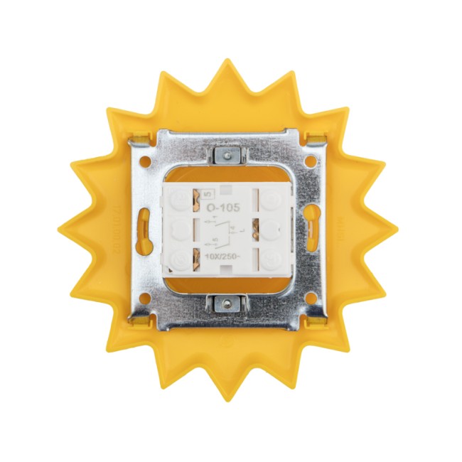 Выключатель двухклавишный KRANZ HAPPY Солнце скрытой установки, желтый Выключатель двухклавишный KRANZ HAPPY Солнце скрытой установки, желтый