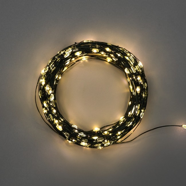 Гирлянда Роса с контроллером 30м, 300LED, IP20, 230В, зеленый провод, теплое белое свечение 