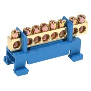 Шина «N» нулевая с синим изолятором тип «Стойка» на DIN-рейку 6x9 мм 8 групп REXANT Шина «N» нулевая с синим изолятором тип «Стойка» на DIN-рейку 6x9 мм 8 групп REXANT