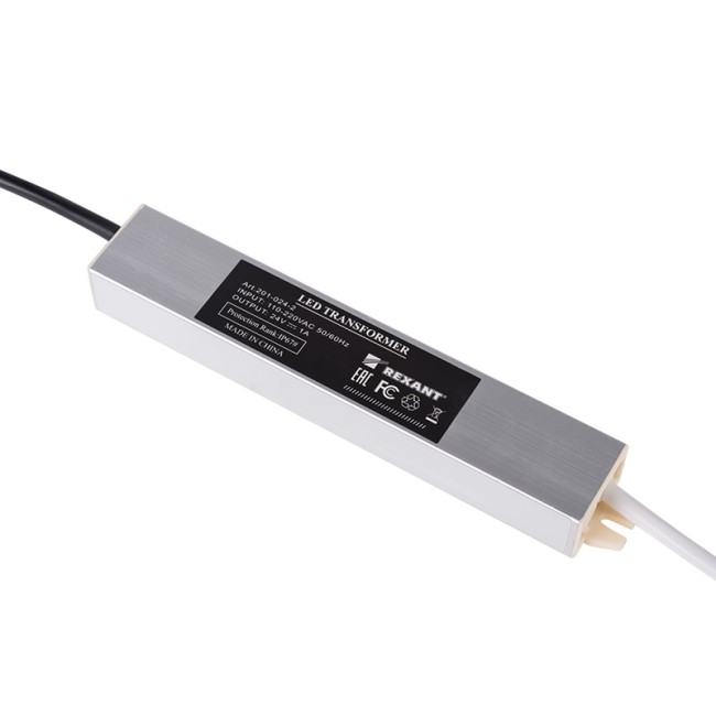 Источник питания тонкий AC 250V/DC 24V 1А 24W с проводами, влагозащищенный (IP67)