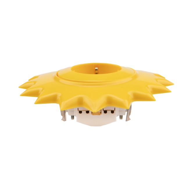 Розетка одноместная KRANZ HAPPY Солнце скрытой установки с заземлением и защитными шторками, желтая Розетка одноместная KRANZ HAPPY Солнце скрытой установки с заземлением и защитными шторками, желтая