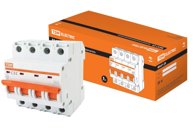 Авт. выкл.ВА47-29 4Р 32А 4,5кА х-ка С TDM Авт. выкл.ВА47-29 4Р 32А 4,5кА х-ка С TDM