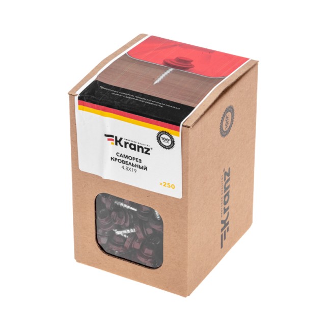 Саморез кровельный 4,8х19, окрашенный RAL 3005, короб (250 шт/уп) KRANZ