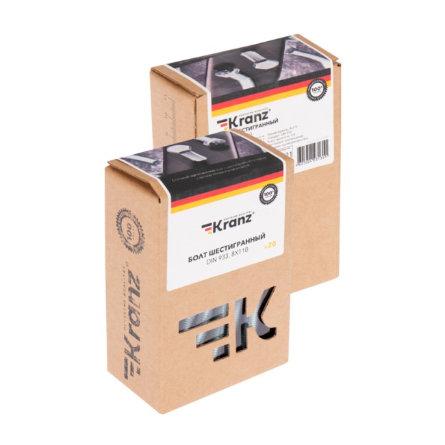 Болт шестигранный DIN 933, 8х110 короб (20 шт/уп) KRANZ