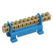 Шина «N» нулевая с синим изолятором тип «Стойка» на DIN-рейку 6x9 мм 10 групп REXANT Шина «N» нулевая с синим изолятором тип «Стойка» на DIN-рейку 6x9 мм 10 групп REXANT