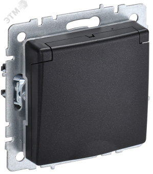 BRITE Розетка с заземлением с защитными шторками и крышкой 16А IP44 РСбш10-3-44-БрЧ черный