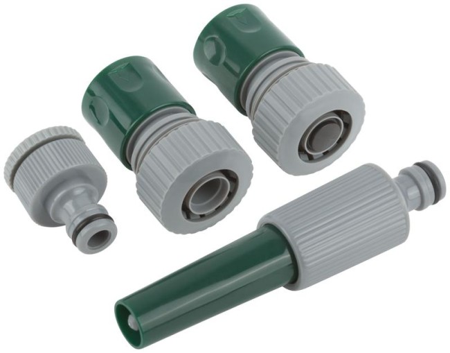 Набор поливочный 4шт 3/4дюйм ( насадка для полива; соединитель; соединитель с автостопом; адаптер внешний ) FIT 77292