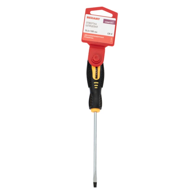 Отвертка шлицевая SL4х100мм, двухкомпонентная рукоятка REXANT