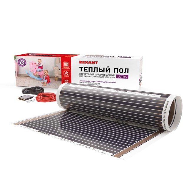 Пленочный теплый пол Ultra RXM 220 2м², 0,5х4м, 440Вт REXANT