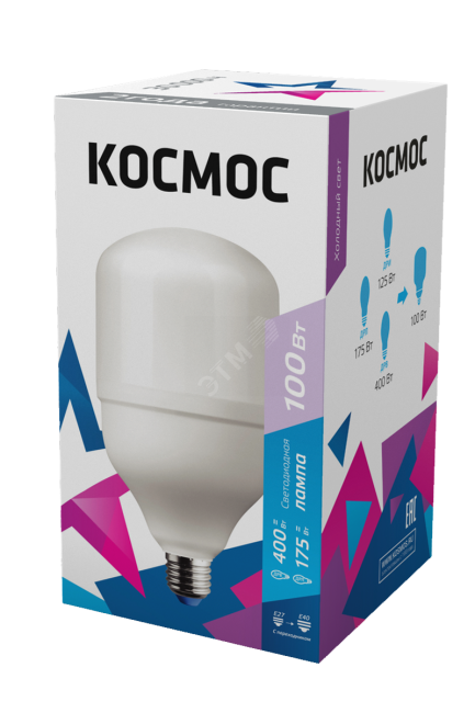 Лампа светодиодная LED 100Вт 220В E40 D160х270 6500К дневной 8300 лм Космос