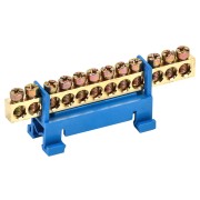 Шина «N» нулевая с синим изолятором тип «Стойка» на DIN-рейку 6x9 мм 12 групп REXANT Шина «N» нулевая с синим изолятором тип «Стойка» на DIN-рейку 6x9 мм 12 групп REXANT