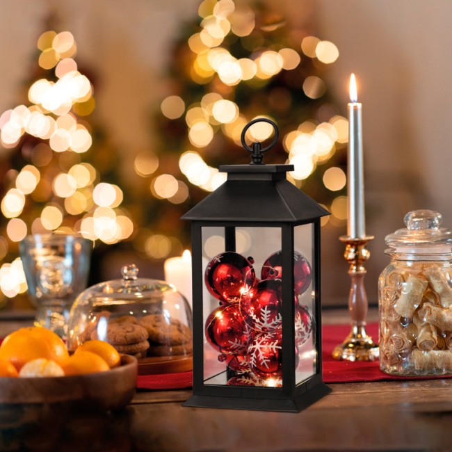 Декоративный фонарь с шариками, черный корпус, размер 14х14х27 см, цвет теплый белый Декоративный фонарь с шариками, черный корпус, размер 14х14х27 см, цвет теплый белый