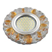 DLS-L136 GU5.3 GLASSY/GOLD Светильник декоративный встраиваемый, серия Luciole. Без лампы, GU5.3. Доп. светодиодная подсветка 3Вт. Стекло. Зеркальный/прозрачный+светло-желтый. ТМ Fametto